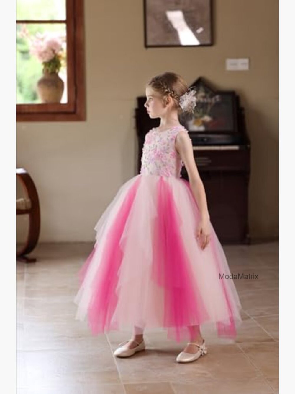 Flower Girl Dress Princess Pageant Tulle Gown Formal Occasion Sleeveless - Picture 3 of 7
